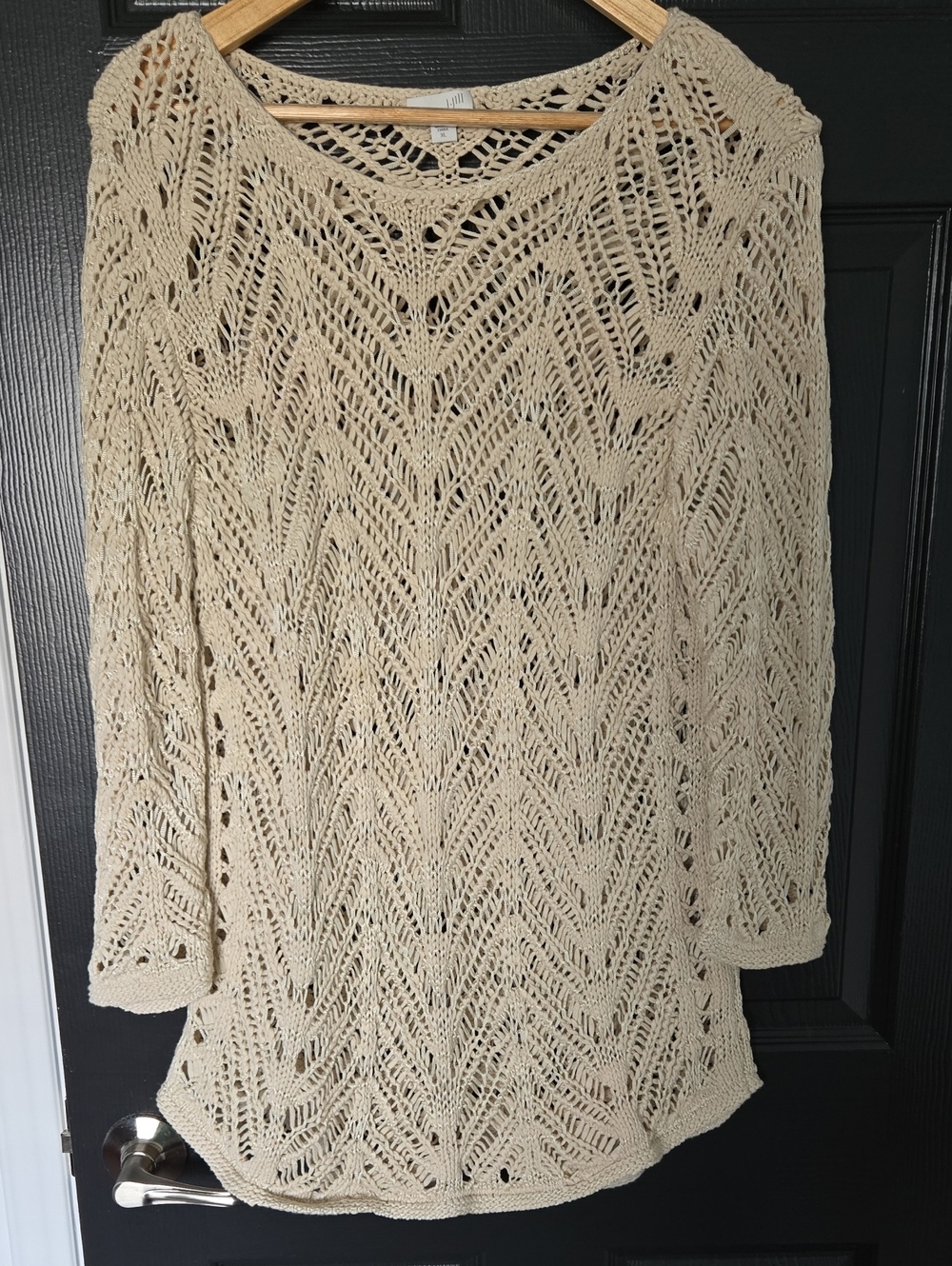 J. Jill Cream Open-Knit Chevron Sweater